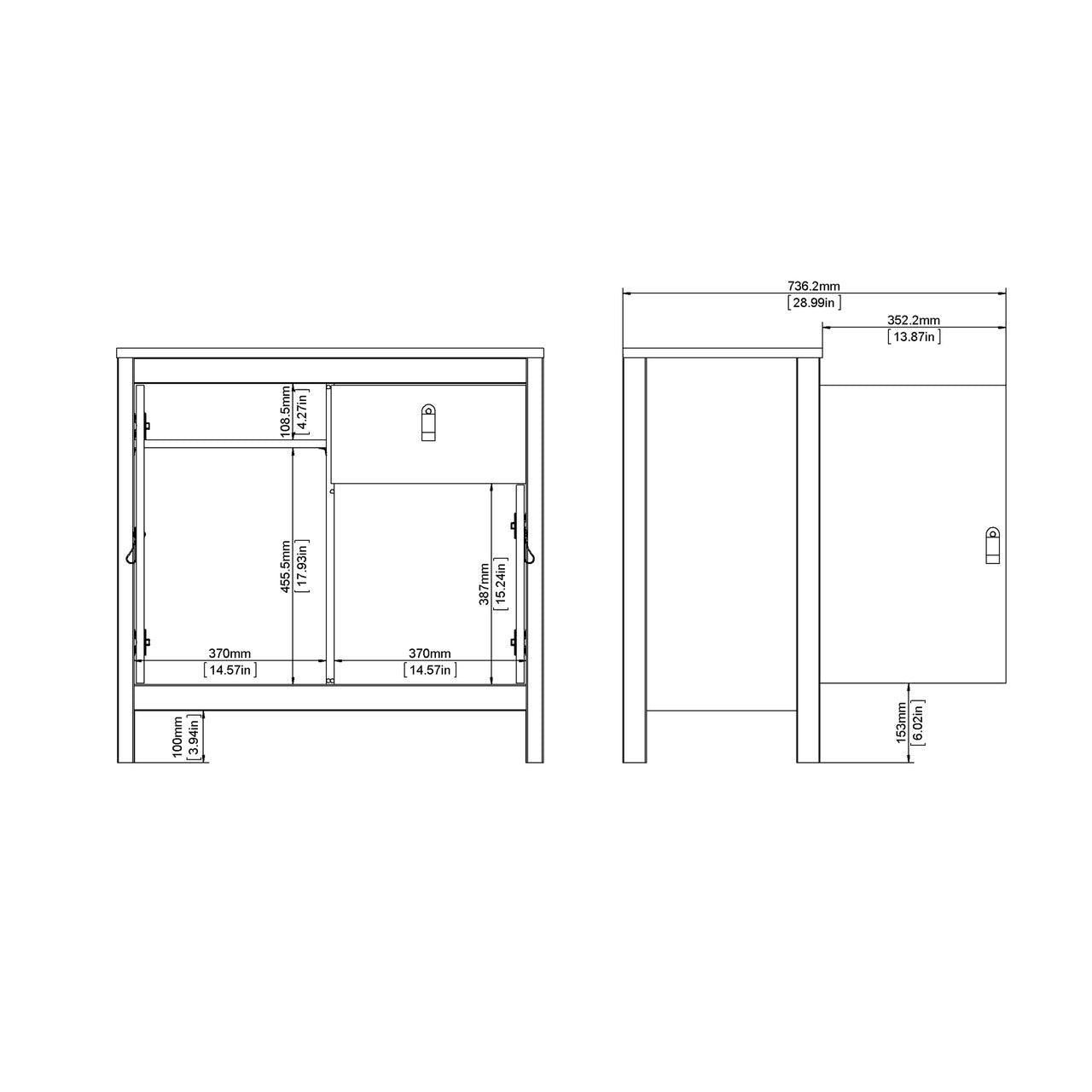 Madrid Sideboard 2 Doors + 1 Drawer in White