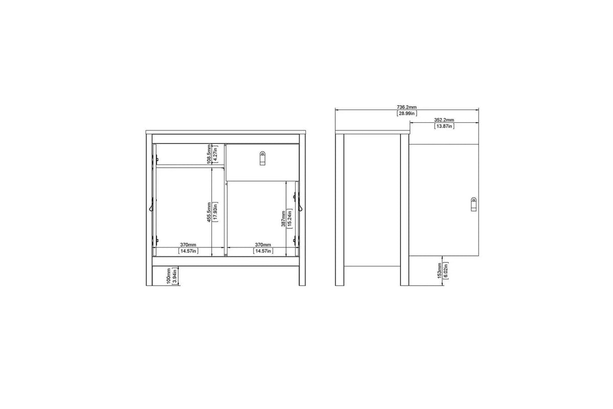 Madrid Sideboard 2 Doors + 1 Drawer In White