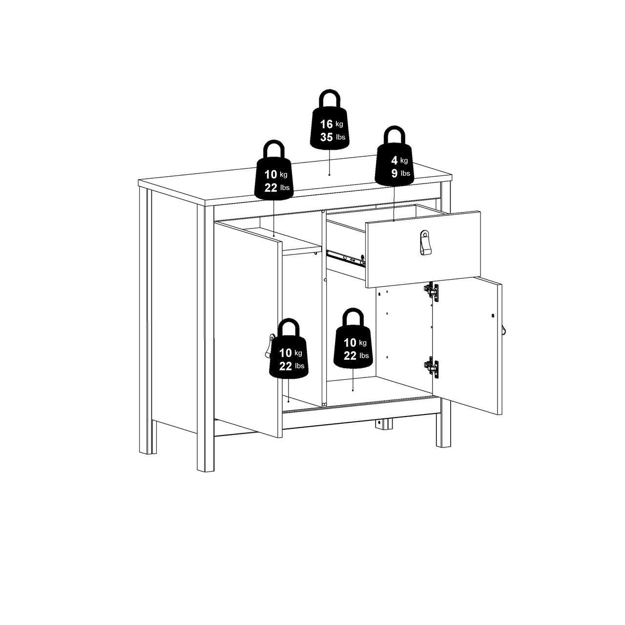 Madrid Sideboard 2 Doors + 1 Drawer in White