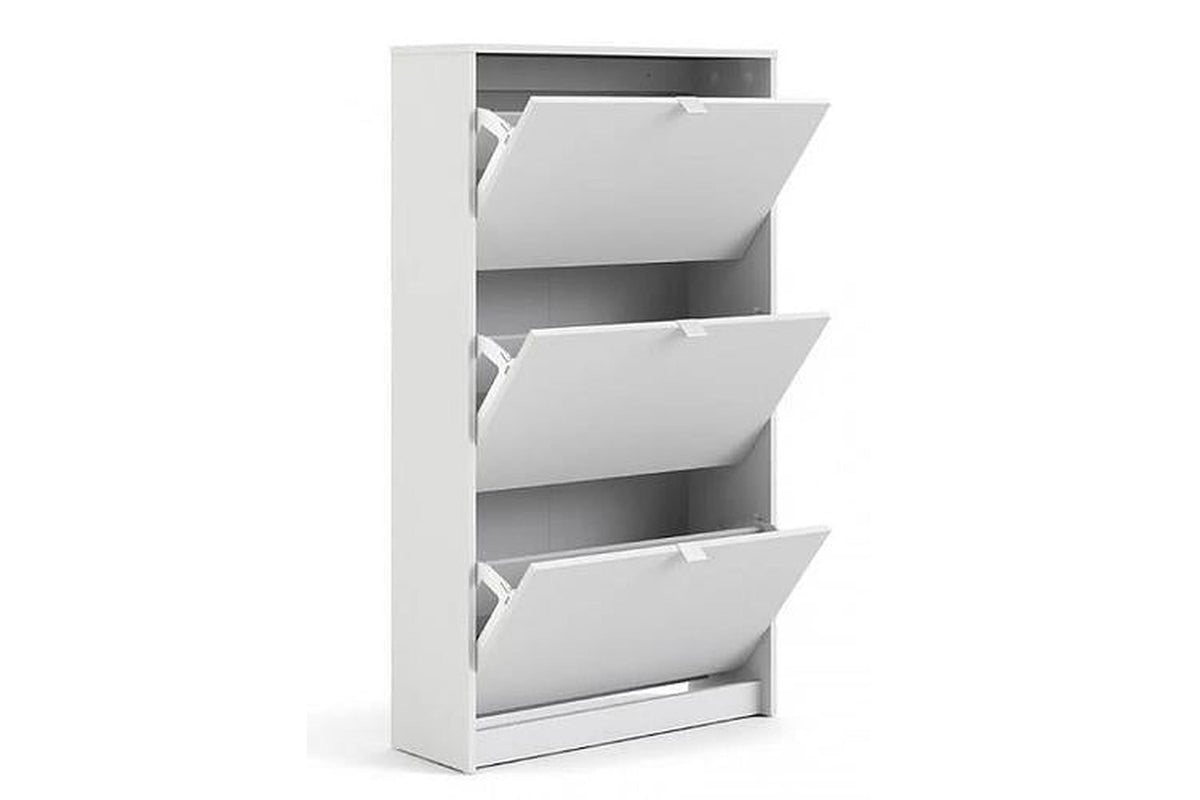 Shoe Cabinet 3 Door 2 Shelf In White