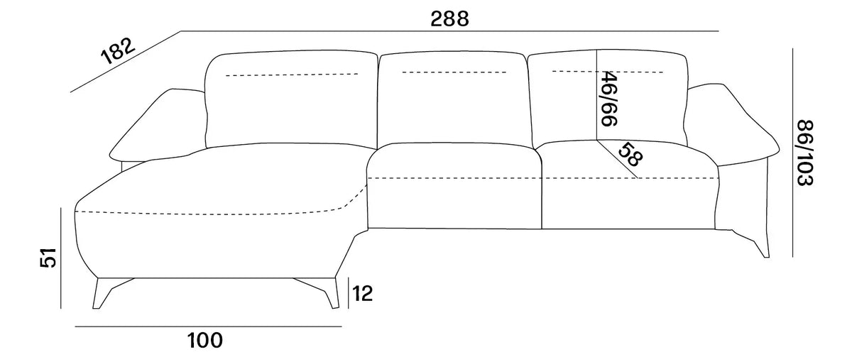 Gappa Small Recliner Corner Sofa dimensions
