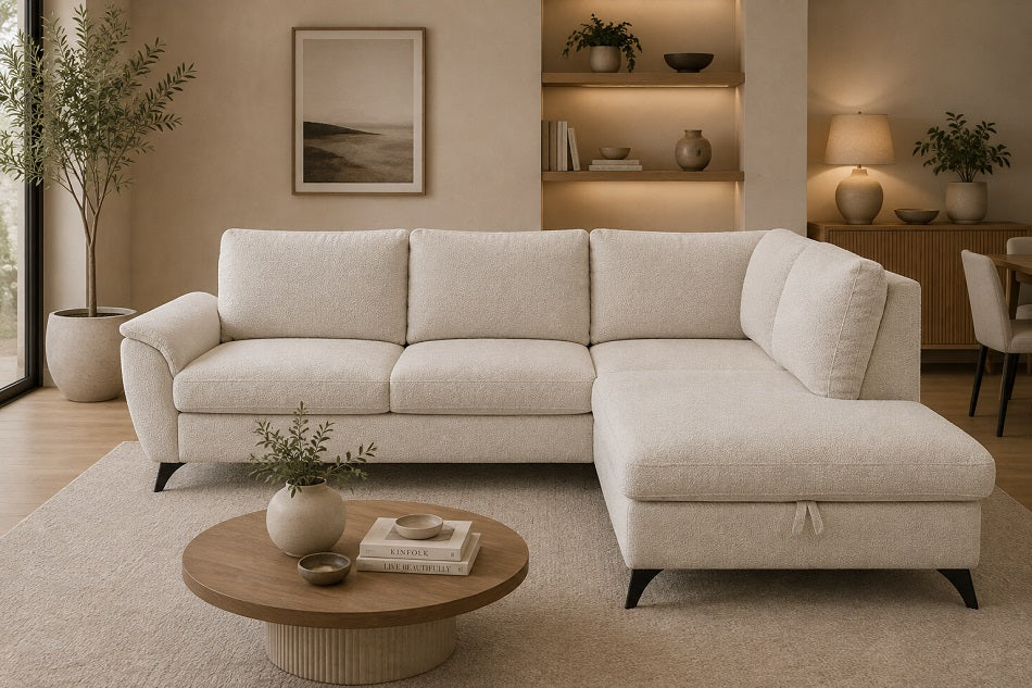 Narożna sofa z funkcją spania i pojemnikiem na pościel Geneva