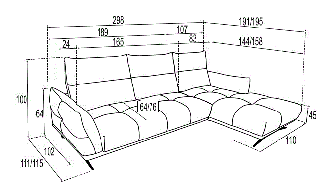 Giovanni Corner Sofa dimensions