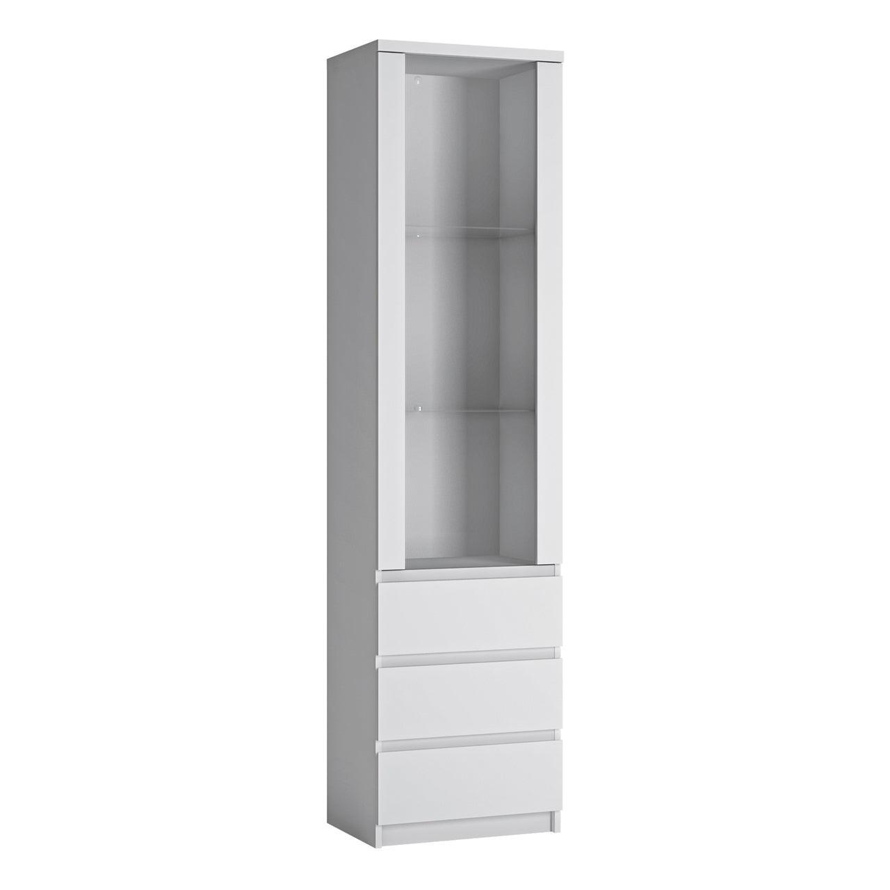 Fribo Tall 1 Door 3 Drawer Glazed Display Cabinet in White