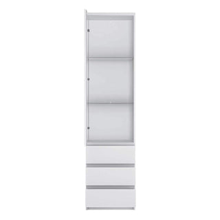 Fribo Tall 1 Door 3 Drawer Glazed Display Cabinet in White - Msofas LTD