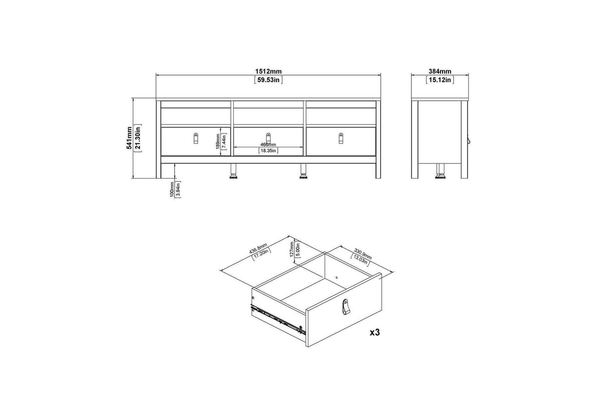 Madrid Tv-Unit 3 Drawers In Matt Black