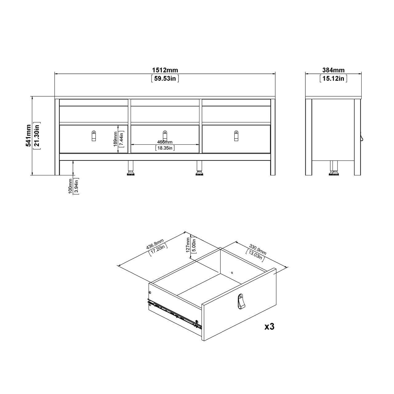 Madrid Tv-Unit 3 Drawers in Matt Black