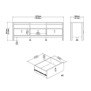 Madrid Tv-Unit 3 Drawers in Matt Black - Msofas LTD