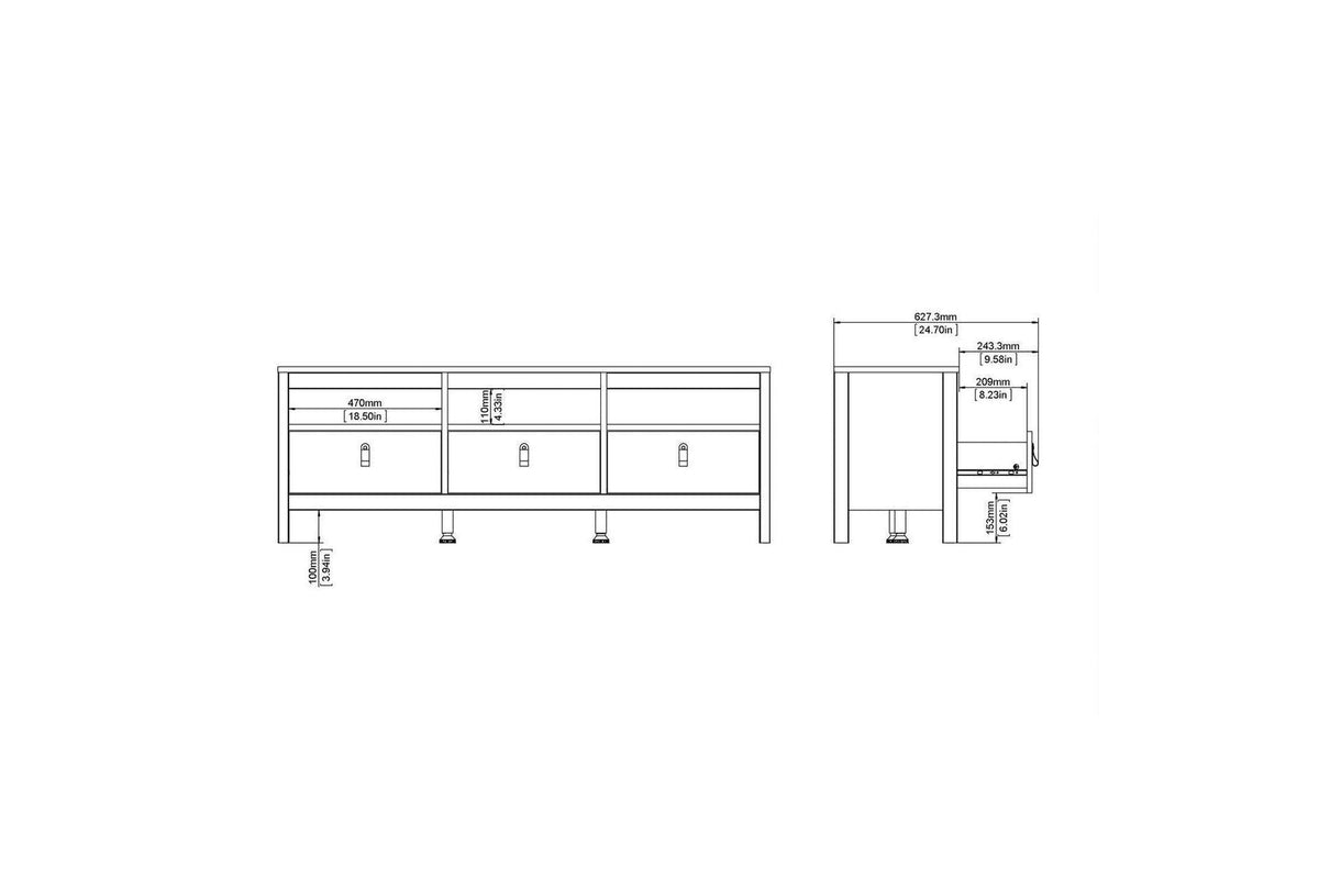 Madrid Tv-Unit 3 Drawers In Matt Black