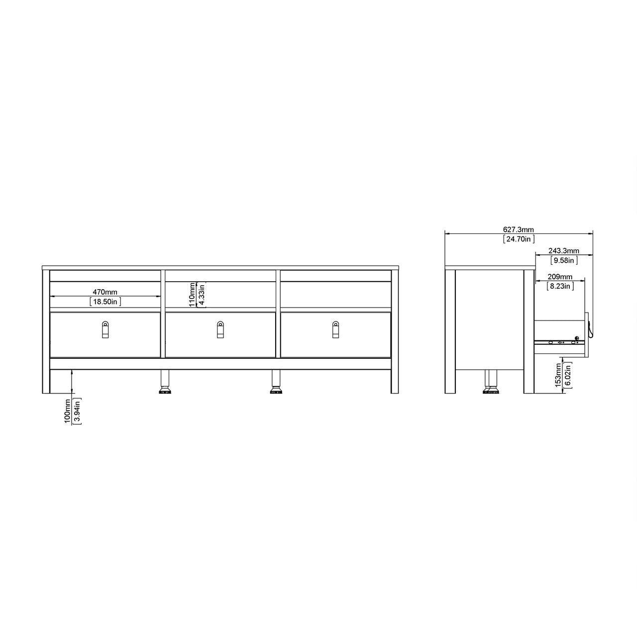 Madrid Tv-Unit 3 Drawers in Matt Black