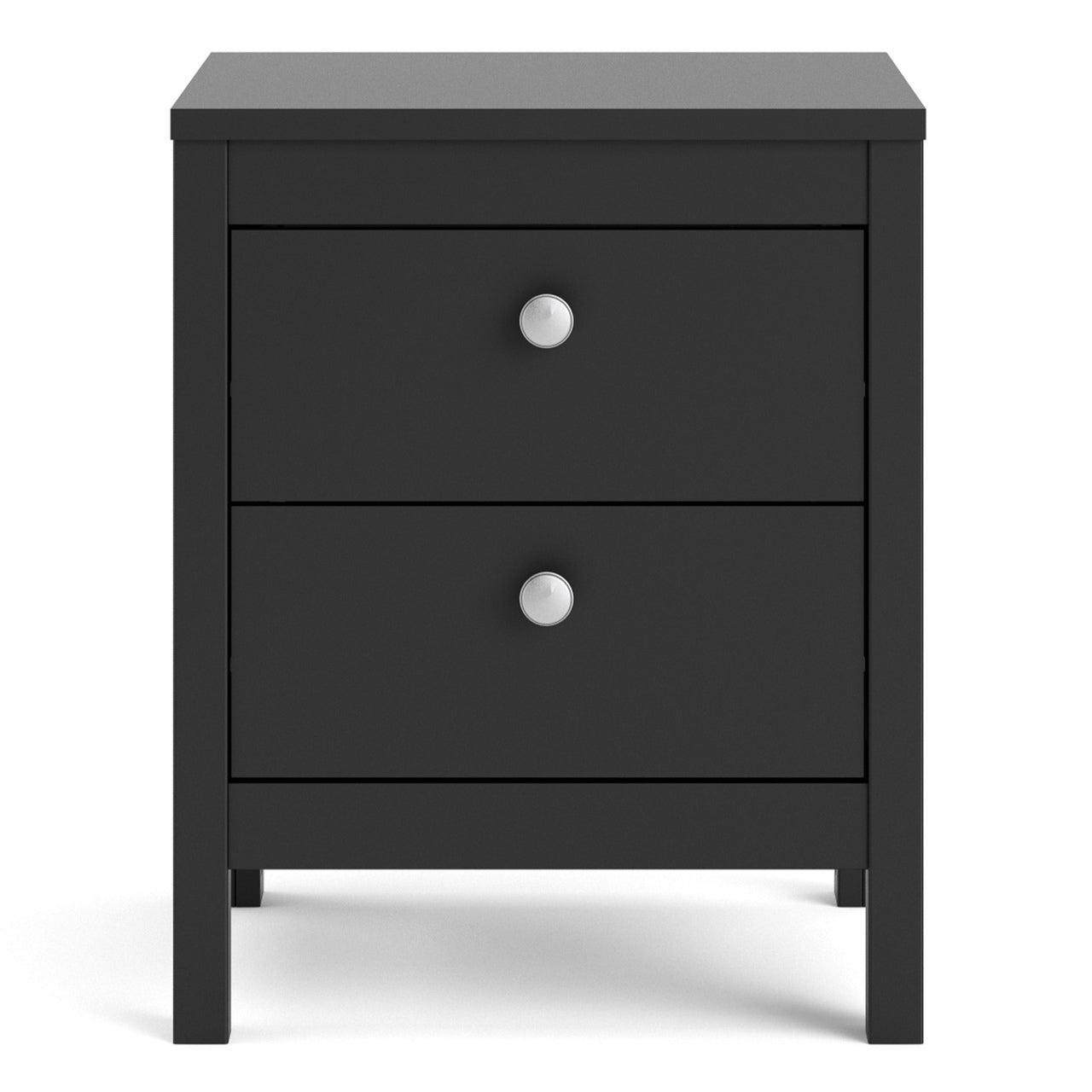 Madrid Bedside Table 2 Drawers in Matt Black