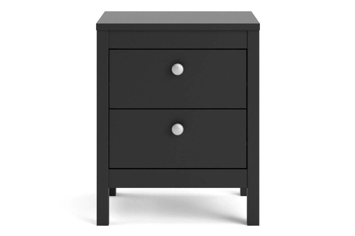 Madrid Bedside Table 2 Drawers In Matt Black
