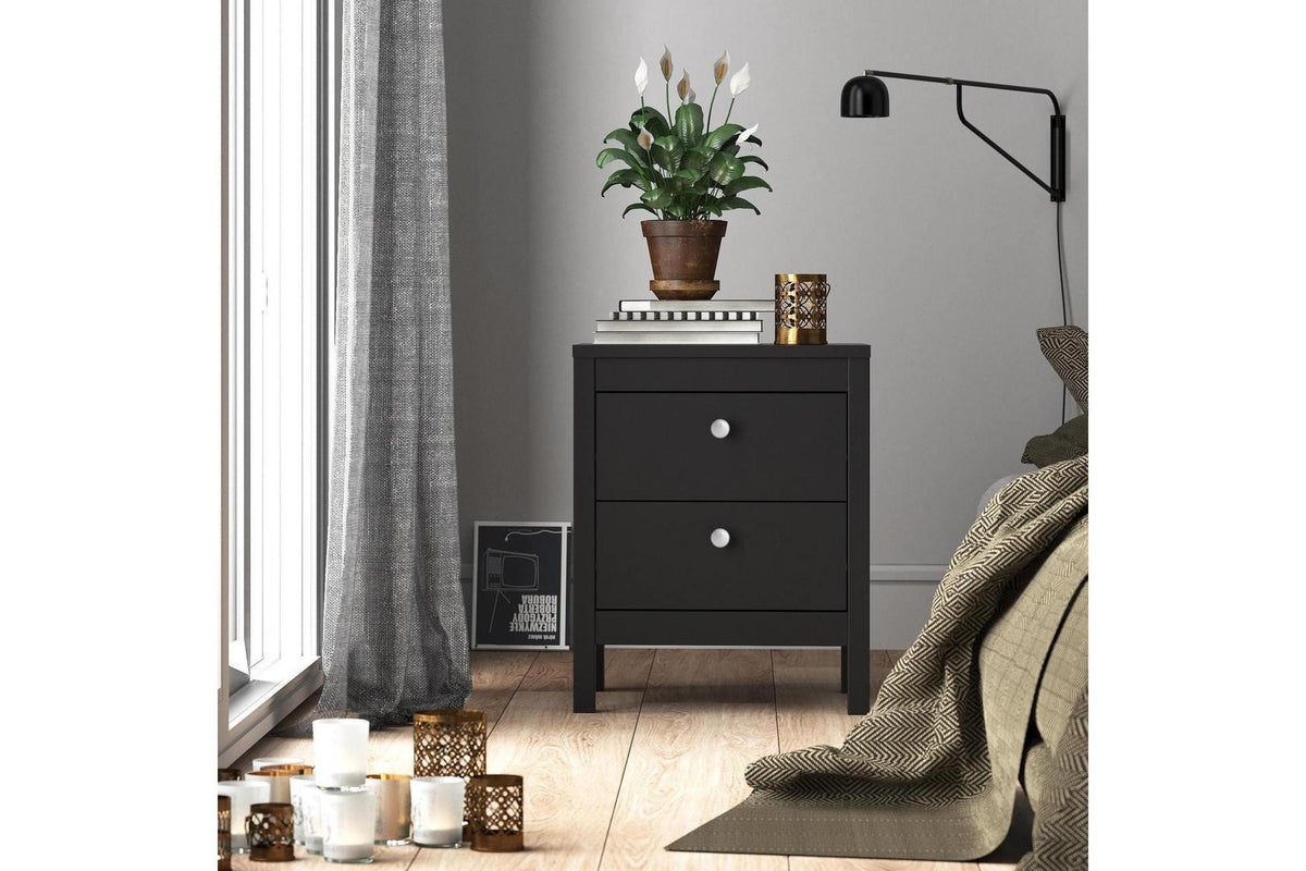 Madrid Bedside Table 2 Drawers In Matt Black
