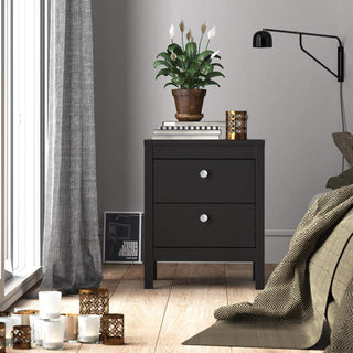 Madrid Bedside Table 2 Drawers in Matt Black - Msofas LTD