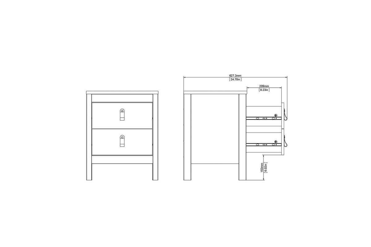 Madrid Bedside Table 2 Drawers In Matt Black