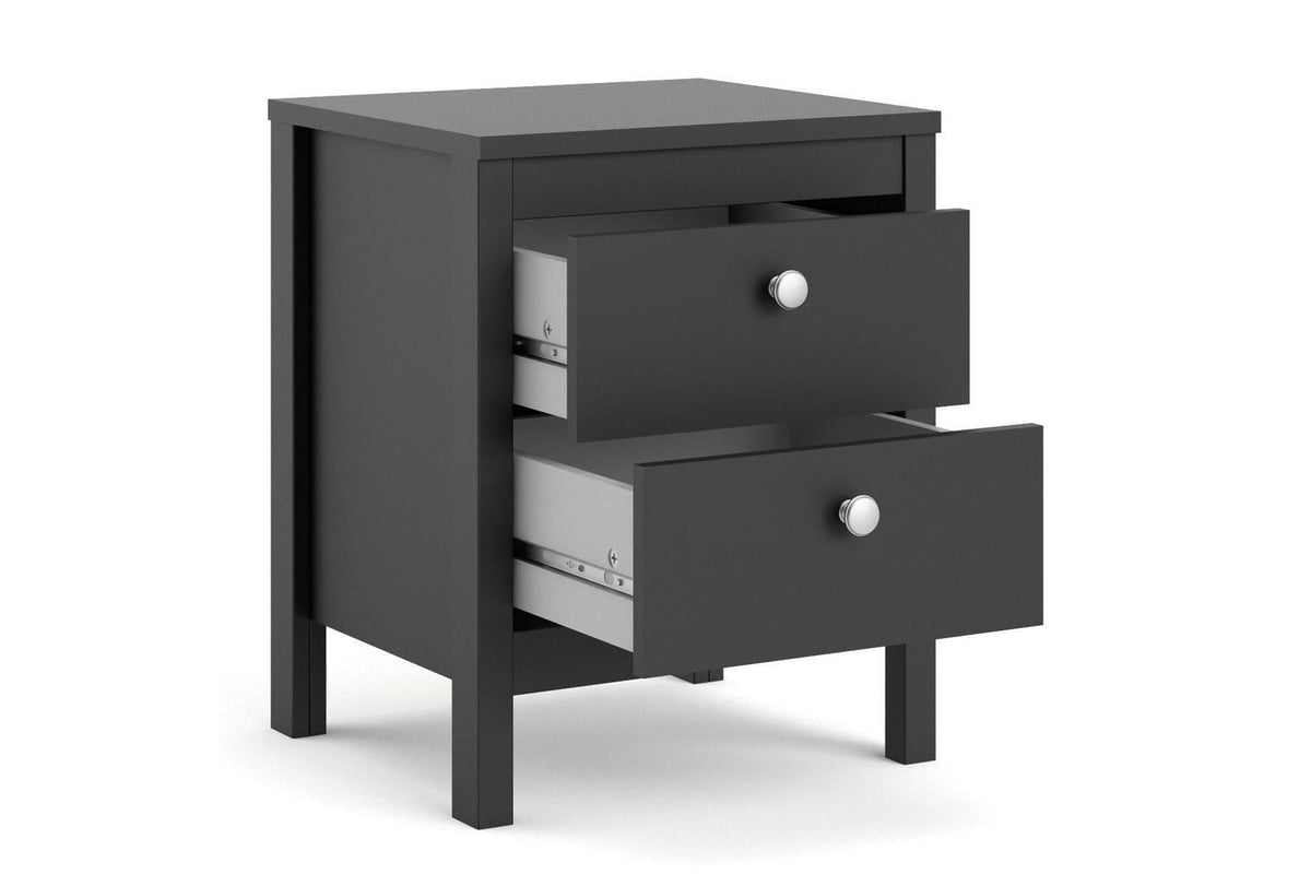 Madrid Bedside Table 2 Drawers In Matt Black