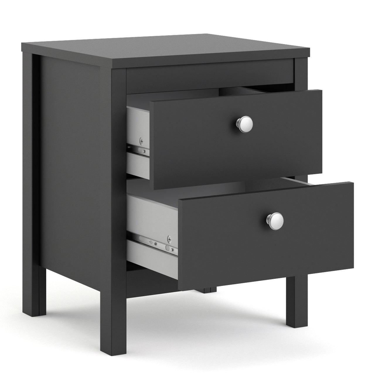 Madrid Bedside Table 2 Drawers in Matt Black