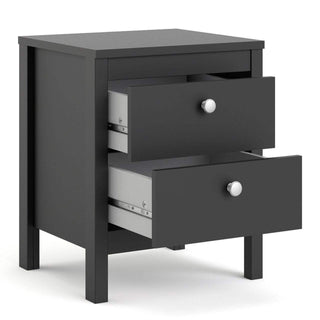 Madrid Bedside Table 2 Drawers in Matt Black - Msofas LTD