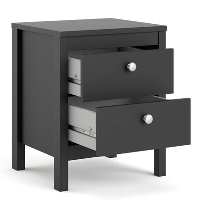 Madrid Bedside Table 2 Drawers in Matt Black