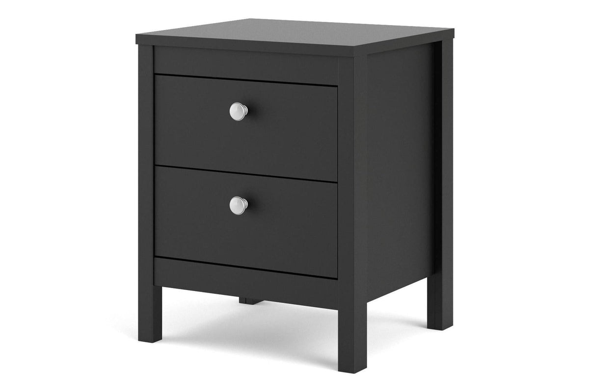 Madrid Bedside Table 2 Drawers In Matt Black