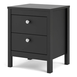 Madrid Bedside Table 2 Drawers in Matt Black - Msofas LTD