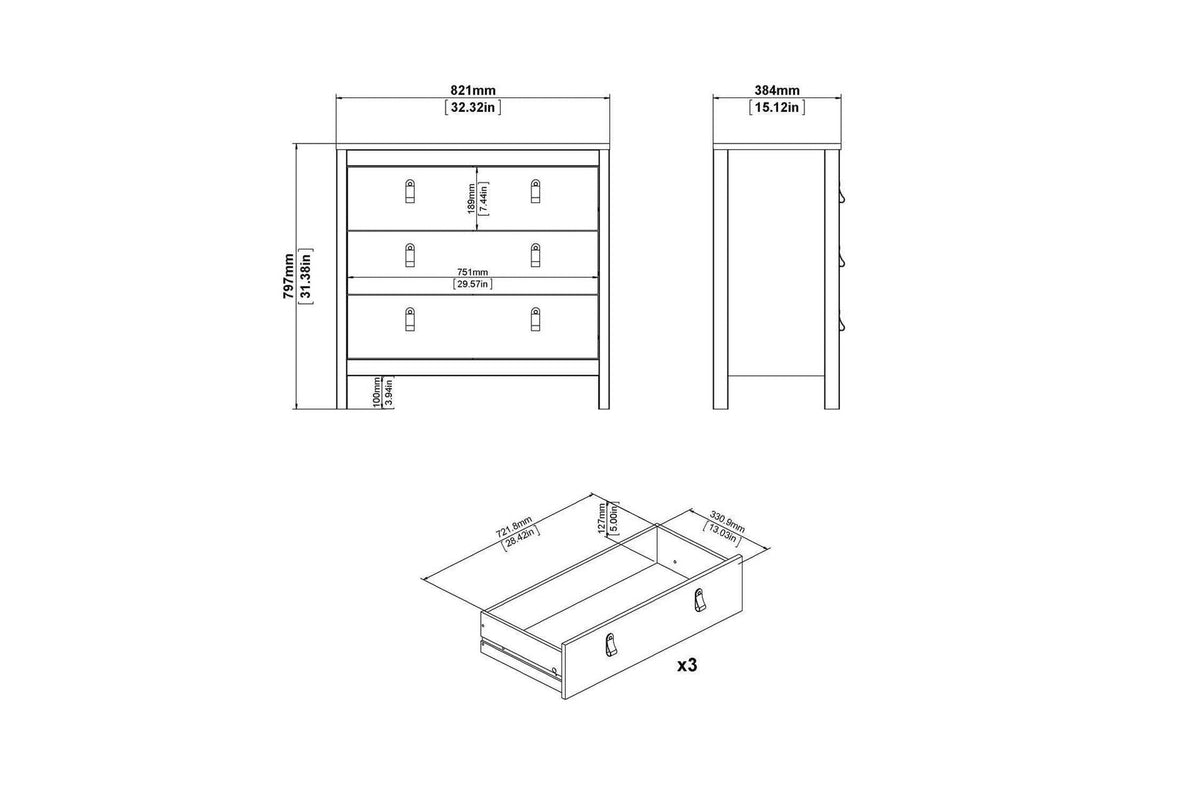 Madrid Chest 3 Drawers In Matt Black