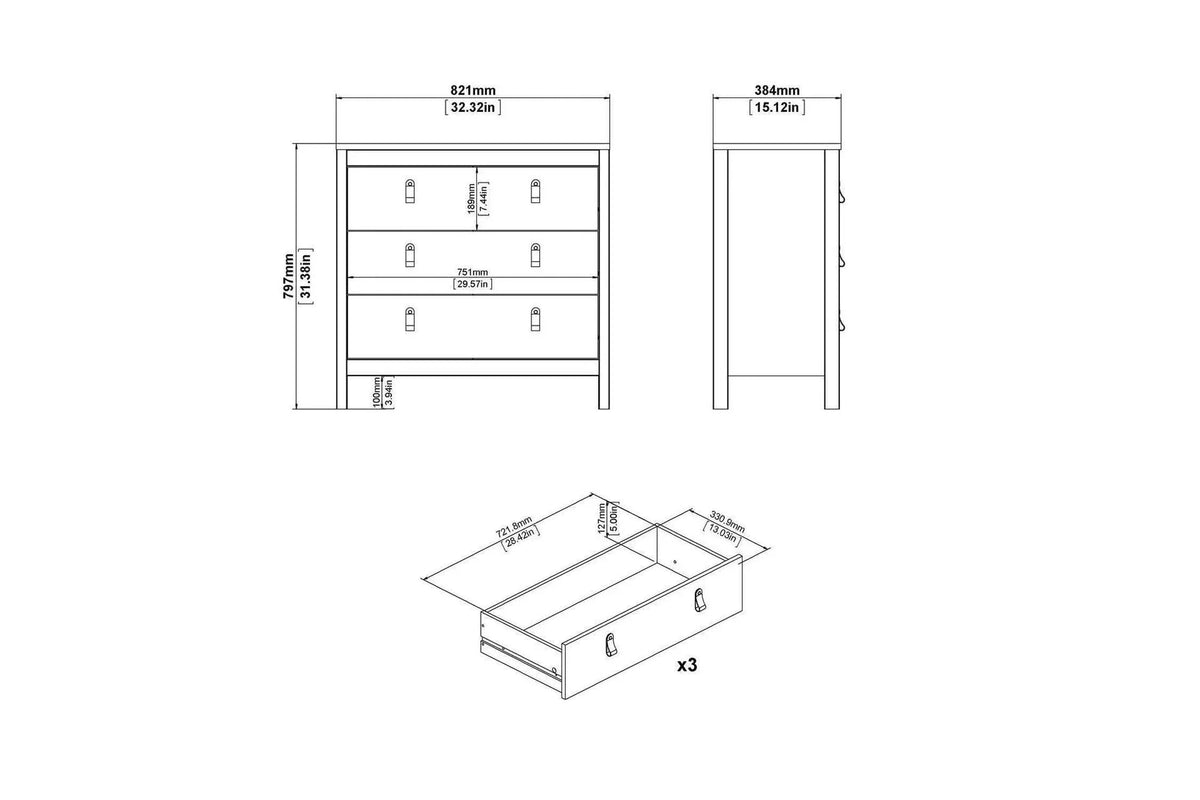 Madrid Chest 3 Drawers In Matt Black