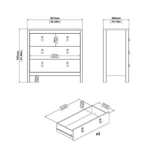 Madrid Chest 3 Drawers in Matt Black - Msofas LTD