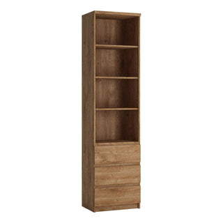 Fribo Tall Narrow 3 Drawer Bookcase in Oak - Msofas LTD