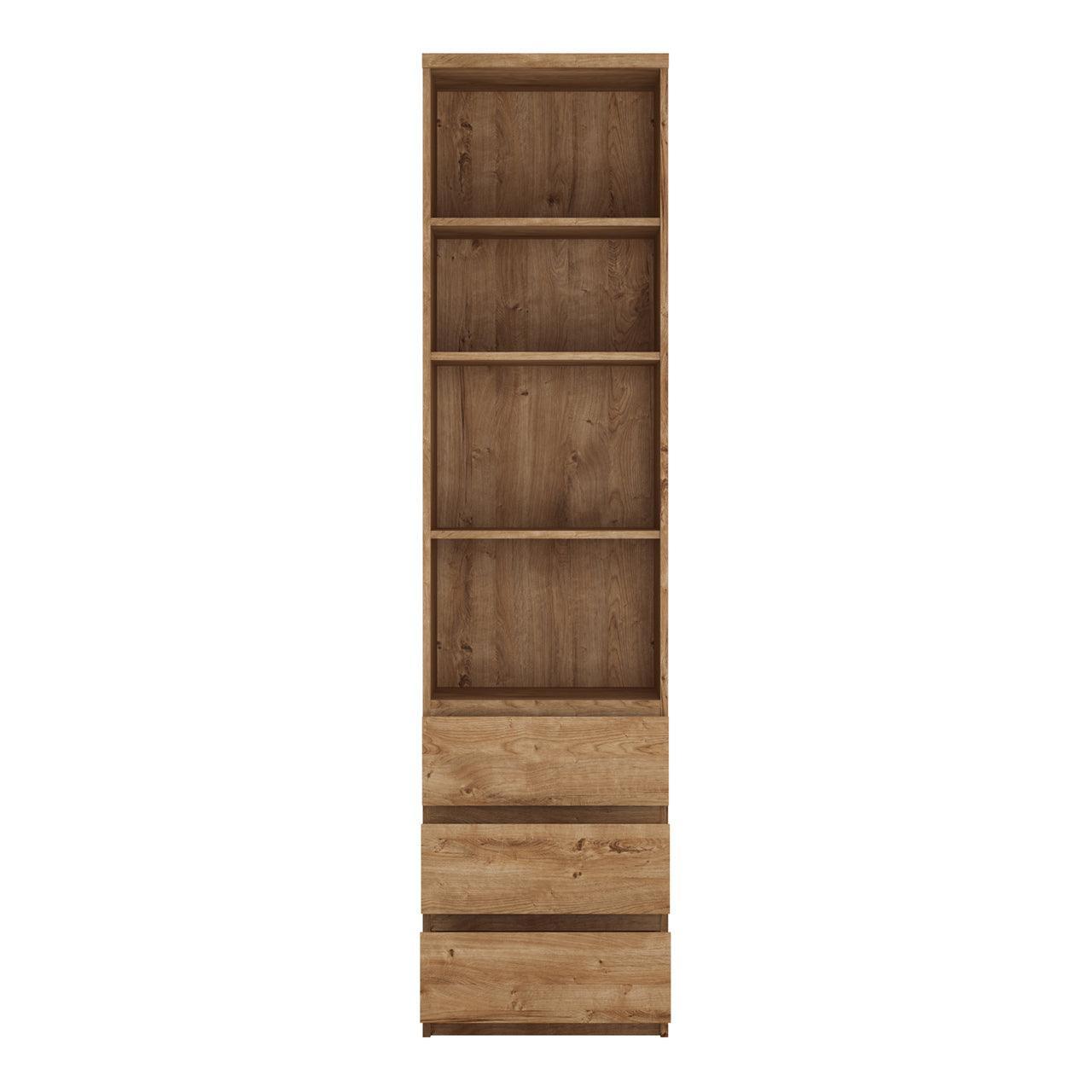 Fribo Tall Narrow 3 Drawer Bookcase in Oak