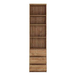 Fribo Tall Narrow 3 Drawer Bookcase in Oak - Msofas LTD