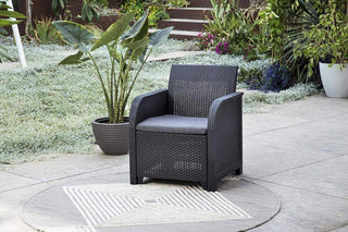 Keter Rosalie Lounge Outdoor Set with Cushions Included - Armchairs + Sofa + Coffee Table Container