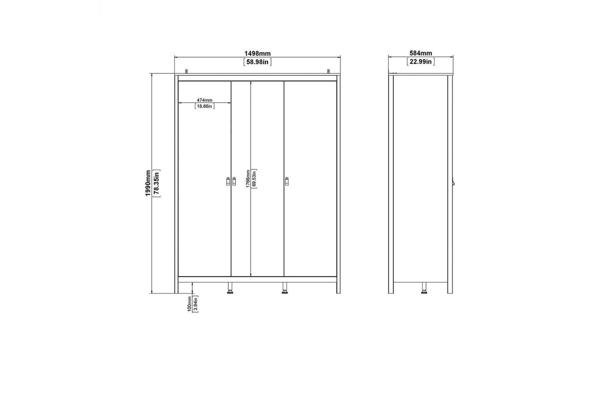 Madrid Wardrobe With 3 Doors In White