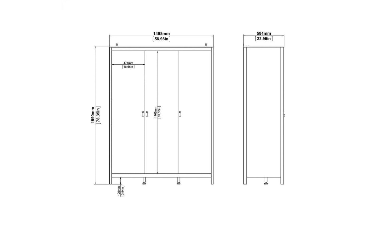 Madrid Wardrobe With 3 Doors In White