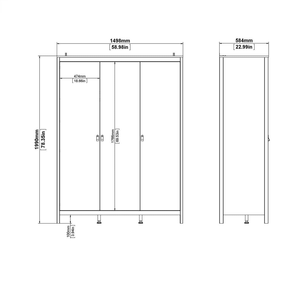 Madrid Wardrobe with 3 Doors in White