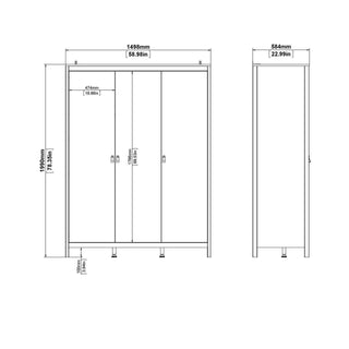 Madrid Wardrobe with 3 Doors in White - Msofas LTD