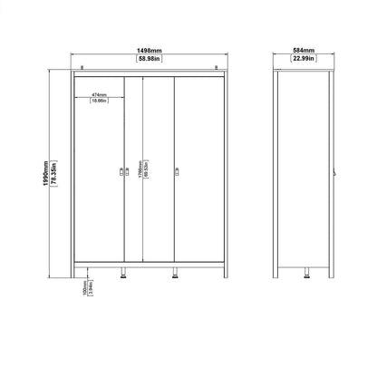 Madrid Wardrobe with 3 Doors in White