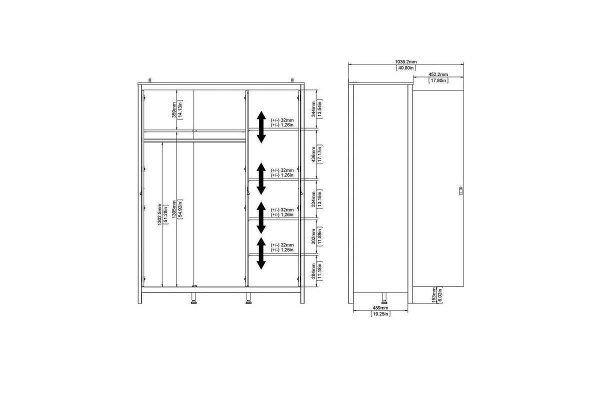 Madrid Wardrobe With 3 Doors In White