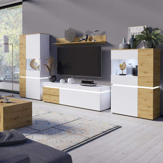 Luci 4 Door Low Display Cabinet in White and Oak - Msofas LTD