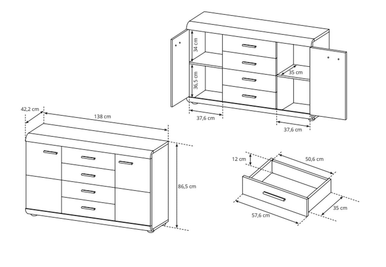 Link Sideboard with Drawers 140