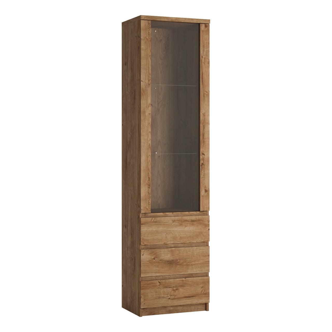 Fribo Tall 1 Door 3 Drawer Glazed Display Cabinet in Oak