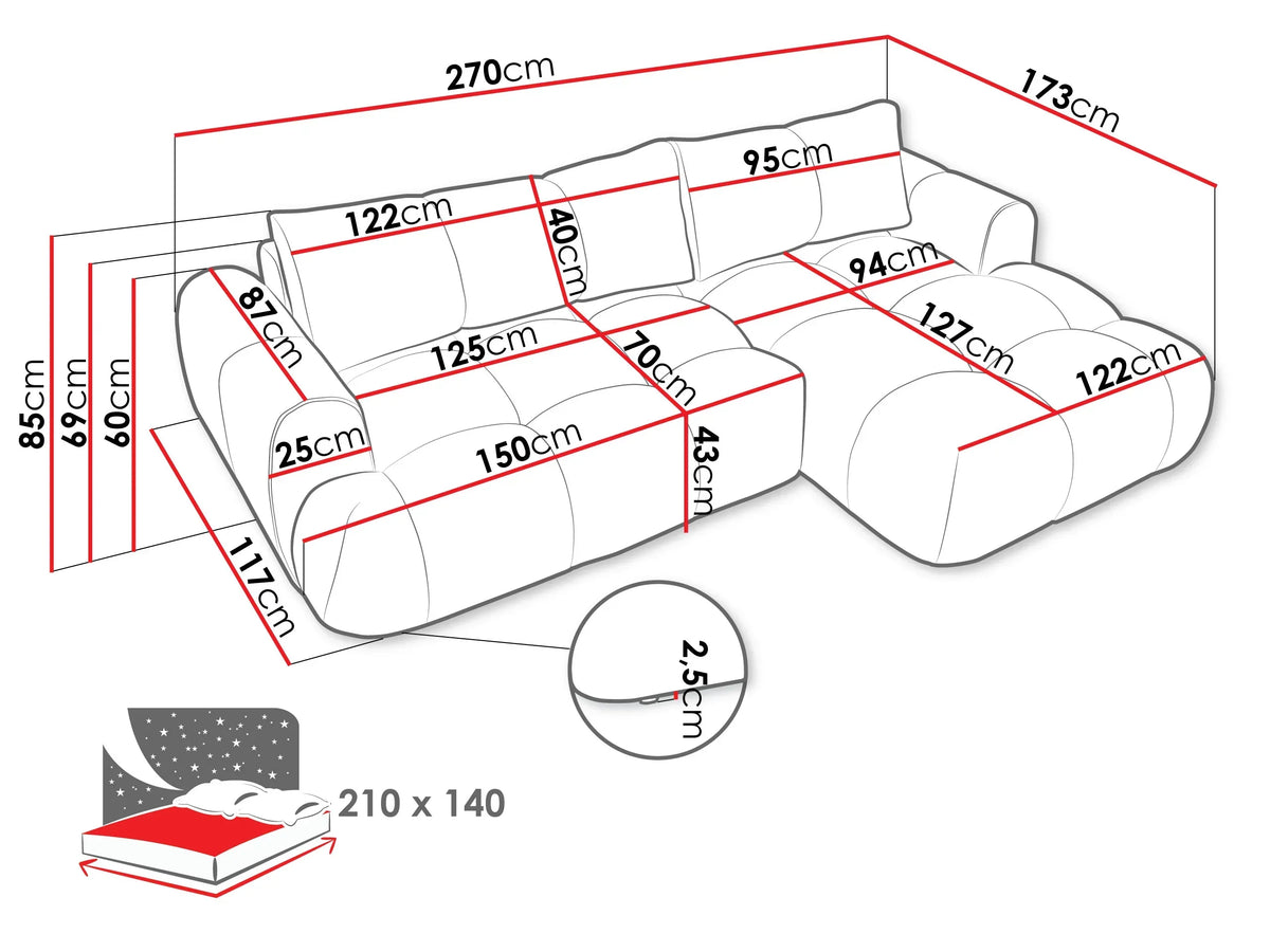 Zerlita Corner Sofa Bed With Storage dimensions