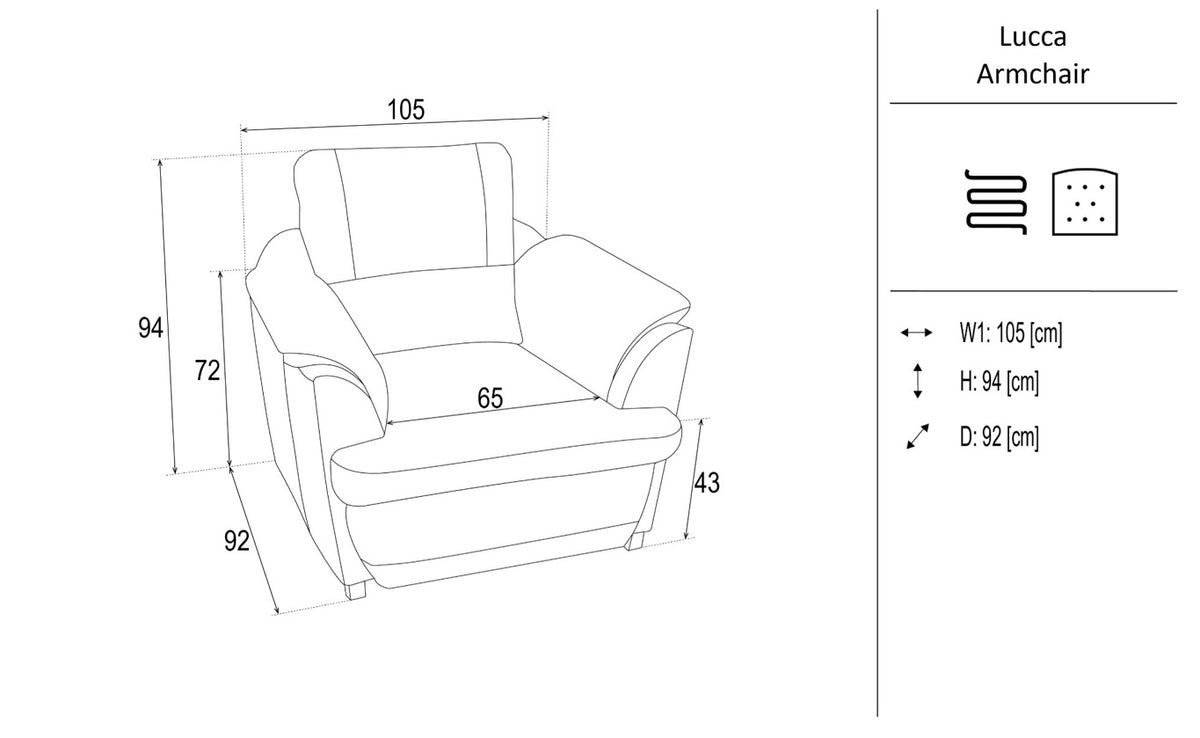 Lucca Armchair dimensions