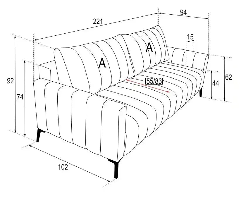 Marion 3 Seater Sofa Bed dimensions