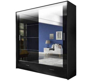 Marsylia 208 Black Wardrobe with Mirror - Msofas LTD