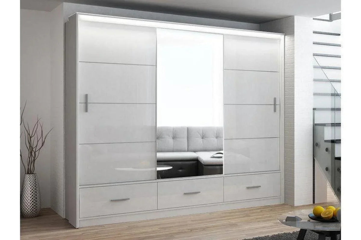 Marsylia 255 White Sliding Wardrobe With Mirror