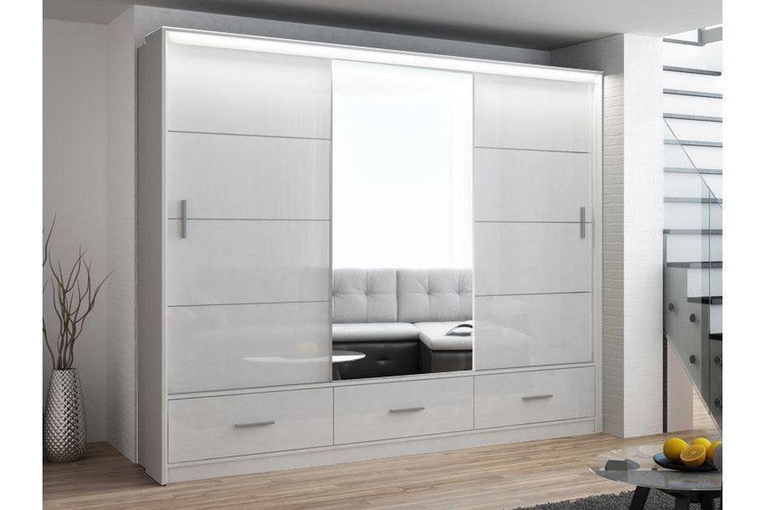 Marsylia 255 White Sliding Wardrobe With Mirror