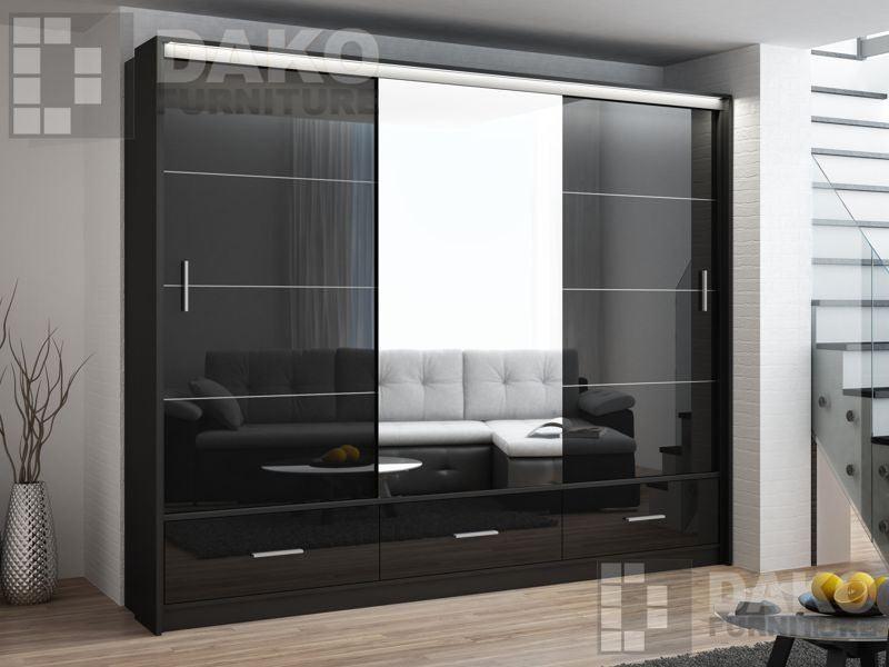 Marsylia 255 Black Wardrobe with Mirror Fast Delivery