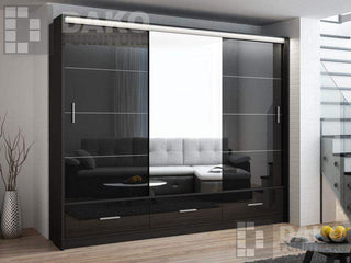 Marsylia 255 Black Wardrobe with Mirror Fast Delivery - Msofas LTD