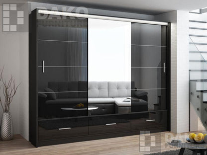 Marsylia 255 Black Wardrobe with Mirror Fast Delivery